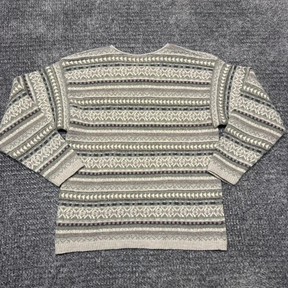 Eddie Bauer Womens Fair Isle Sweater Medium Gray Recycled Wool Pullover‎ Vintage